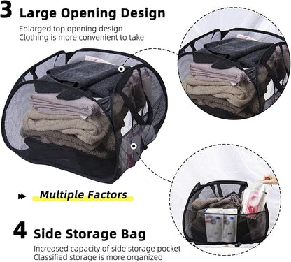 Collapsible Laundry Basket, 90L Foldable Pop-up Laundry Hamper with Handles, Mesh Dirty Clothes Hamper for Laundry, Bathroom, Kids Room, Dorm,Travel or Camping (Black)