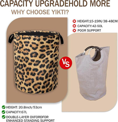 Laundry Hamper, Classic Leopard Laundry Basket, Wildlife Fur Print Portable