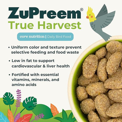 ZuPreem True Harvest Bird Pellets, Daily Bird Food for Cockatiel, Lovebird, Quaker, Small Conure, Lorikeet, Core Nutrition for Medium Birds, Added Vitamins, Cockatiel Pellets (M, 10 lbs)