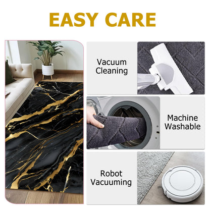 EDGZKO Black Gold Marble Rugs: 4x6 Feet Modern Aesthetic Abstract Area Rug Washable Carpet Non-Slip Floor Mats Doormat for Living Room Bedroom Dining Room Dorm Classroom Nursery