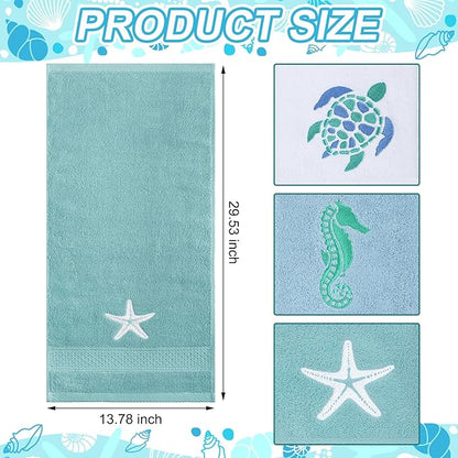 3 Pcs Ocean Beach Coastal Hand Towels
