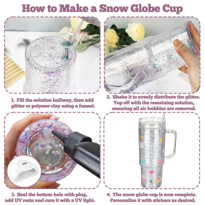 40 Oz Snow Globe Tumbler Supplies 4 Pack Acrylic Snowglobe Tumblers Cups with Handle Clear Pre-Drilled Double Wall Snow Globe Tumbler Starter Kit for DIY Glitter Tumblers