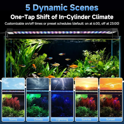 fishkeeper LED Aquarium Plant Light, 24/7 Full Spectrum Aquarium Light with 5 Nature Weather Mode, Auto On Off with Timer for 32-40 Inch Fish Tank, Adjustable Colors/Brightness with Memory Function