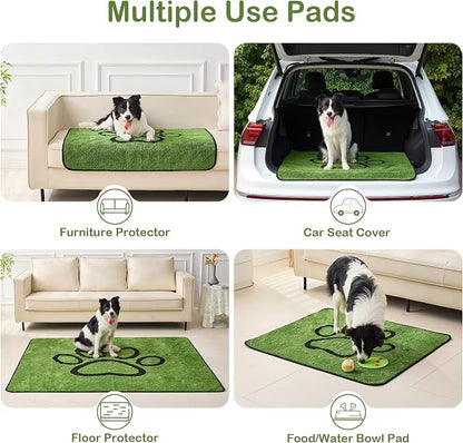 Qeils Reusable Dog Pee Pads, 6 Pack Super Absorbent & Leakproof Washable Puppy Pads with Soft Green Top Layer, for Potty Training, Crates, Couch, Car Seats & Pet Beds, 30"x 34"