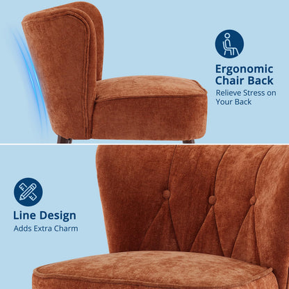 Accent Chair Living Room Chair, Armless Lounge Chair with Wood Legs Upholstered Makeup Vanity Tufted Side Chair Fabric Comfy Sofa Chairs for Bedroom, Mid Century Modern Comfy Reading Chair