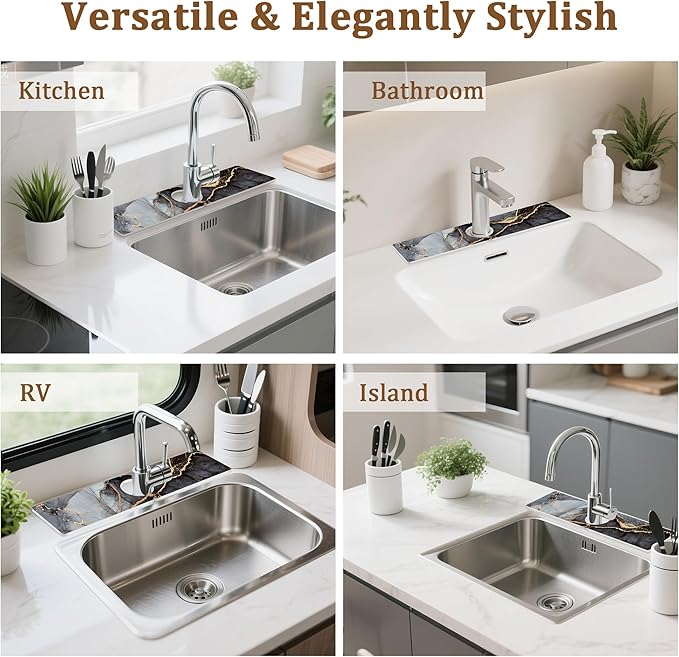 Stone Faucet Mat for Kitchen Sink, 15.7" Fast Drying Around Faucet Diatomite