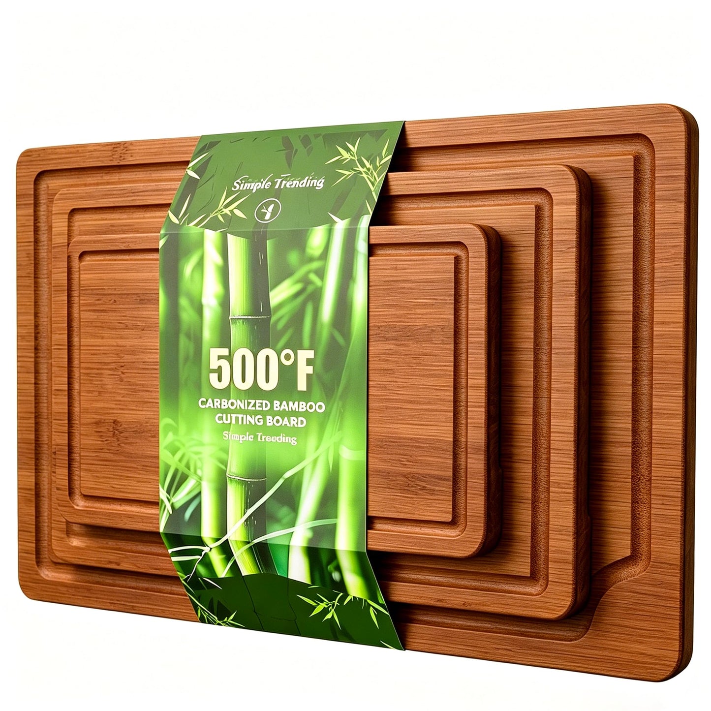 Simple Trending Bamboo Cutting Boards for Kitchen, Durable Chopping Boards with Deep Juice Grooves, Set of 3 Butcher Block for Meat, Vegetables and Fruits