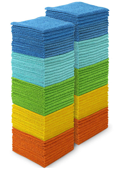 AIDEA Microfiber Cleaning Cloth 100PK, Soft Absorbent Rags, Microfiber Towels for Cars, Kitchen Towels, Dusting Cloth for Home, Window, Cleaning Supplies,12"×12"