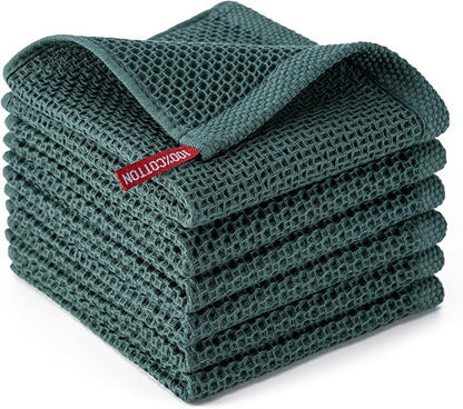 BOOMIBOO 6-Pack Kitchen Dish Cloths, 100% Cotton Waffle Weave, Ultra Soft