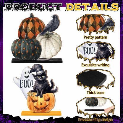Marsui 12 pcs Halloween Wooden Decor Table Centerpieces Decorations for Home Spooky Halloween Pumpkin Ghost Black Cat Wooden Sign Wood Blocks Sign Home Decoration Tiered Tray Decor for Kitchen Shelf