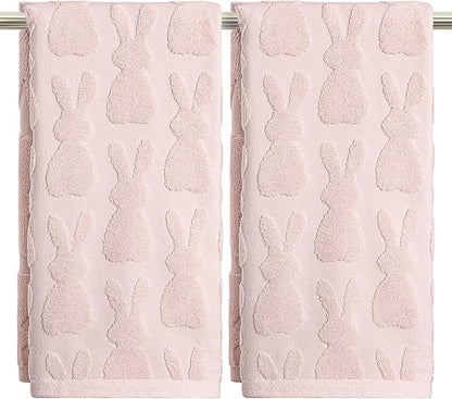 Artoid Mode 2 Pcs Pink 3D Rabbit Jacquard Easter Hand Towels