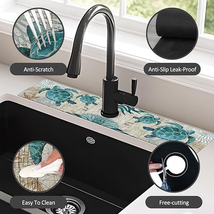 24" X 5.5" Kitchen Sink Splash Guard Faucet Mat Sea Turtles Super Absorbent