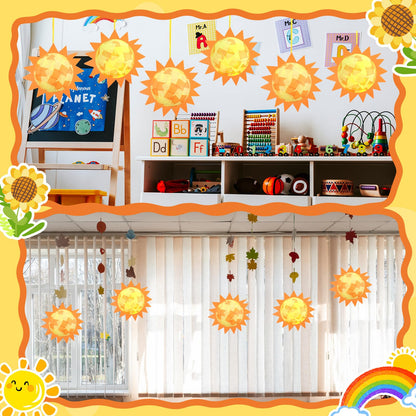 Simgoing 12 Set Sun Craft Kits with LED Candlelight Gold Sun DIY Art Tissue Paper Craft Summer Hanging Ornaments 3D Suncatcher Decoration for Summer Home School Classroom Party Decoration Art Activity