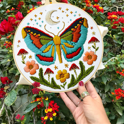 INFUNLY 4 Sets DIY Insect Pattern Embroidery Kits for Starter 11.8"×11.8" Flowers Plants Embroidery Hoop kit Handmade Bees Embroidery Kits Moth Needlepoint Kit with Instruction for Adults Beginners