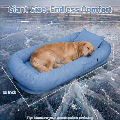 WROS Cooling Human Dog Bed for Summer, Breathable Washable Floor Lounger for People & Pets, 57'' x 35'' x 10'', Ocean Blue, Pet Bed for Hot Weather Relaxing