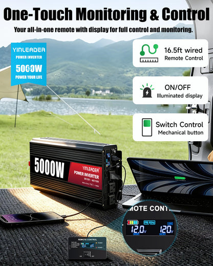 4000 Watt Power Inverter 12v to 110V/120V Converter Peak Power 8000W with 3 AC Outlets,1 USB Port, Remote Controller & LCD Screen DC to AC Inverter for RV Camping Off-Grid Solar Inverter Systems