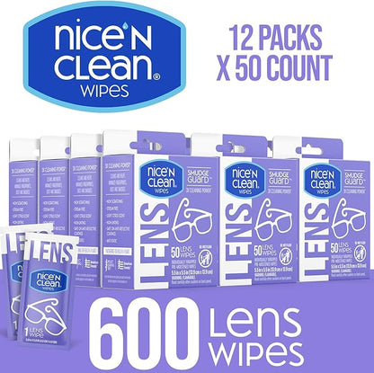 Nice 'N CLEAN SmudgeGuard Lens Wipes | Individually-Wrapped, Pre-Moistened