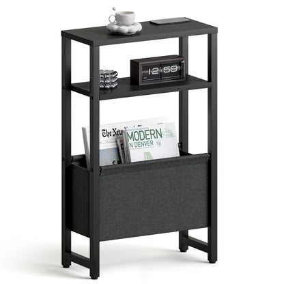 IRCPEN Narrow Side Table, Slim End Table with Magazine Rack, Bedside Table for Small Spaces, 3 Tier Sofa Couch Table Nightstand for Living Room, Bedroom Black LET503B
