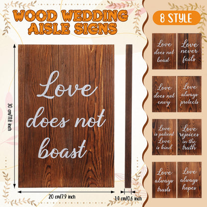 GlikCeil 8 Pcs Wedding Aisle Signs 11.8 x 7.9 Inch 1 Corinthians 13 Wooden Wedding Signs Love Is Patient Kind Rustic Wood Signage Bible Verses Wall Decor Gift(Charcoal Backing)