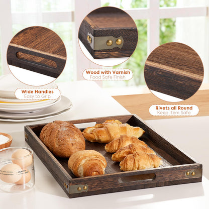 Serving Trays for Party-17In Large Serving Tray with Handles,Wooden Coffee Table Tray&Charcuterie Boards,Serving Platter for Breakfast in Bed Tray,Decorative Rectangular Tray for Ottoman/BBQ/Kitchen