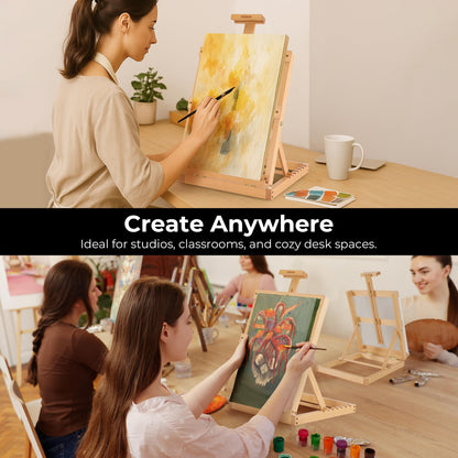VISWIN Heavy-Duty Table Top Easel for Painting, Adjustable Beech Wood Tabletop Easel, Hold Canvas up to 23”, Portable Art Desktop Easel Stand for Adults, Artists, Beginners – Natural