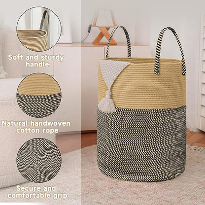 Large Woven Laundry Basket Hamper, 80L Cotton Rope Storage Bin