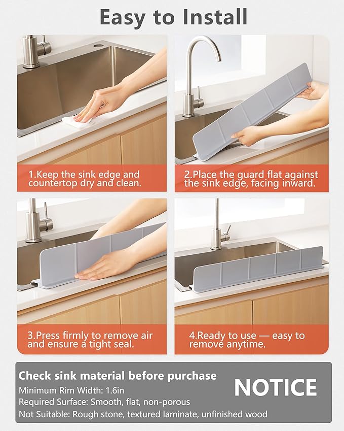 Kitchen Sink Splash Guard 23" Self-Draining Silicone Water Guard