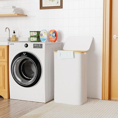 SUOCO Laundry Hamper with Lid, 29 Gal Clothes Basket with Bamboo Handles