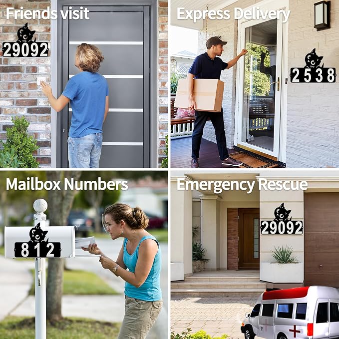 Metal Cat Address Plaque, Address Number, Waterproof, Horizontal & Vertical Mounted Address Sign for House Home Office Street Yard Mailbox