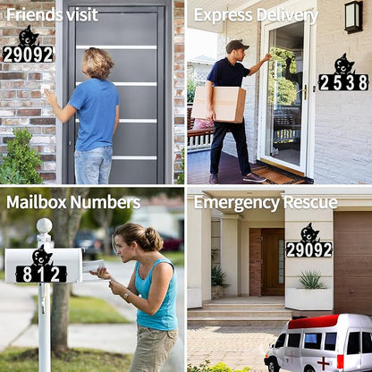 Metal Cat Address Plaque, Address Number, Waterproof, Horizontal & Vertical Mounted Address Sign for House Home Office Street Yard Mailbox