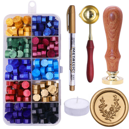 SWANGSA Flower Wax Seal Stamp Kit with 200pcs Sealing Wax Beads, Great for Embellishment of Invitations, Wine Packages, Gift Ideas