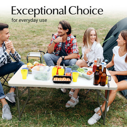 4 Feet Foldable Table Adjustable Height with Built in Handle, Steel Legs | 4FT Heavy Duty Portable | Perfect for Party Dining Wedding Events Picnic Indoor Outdoor Camping Utility Folding - 4 Foot