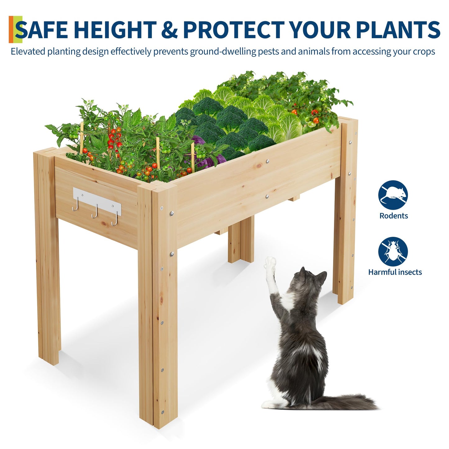 48x24x30IN Wooden Raised Garden Bed with Legs, Elevated Reinforced Large Planter Box for Vegetable Flower Herb Outdoor, Standing Growing Bed for Gardening/Backyard/Patio/Balcony, Liner Included