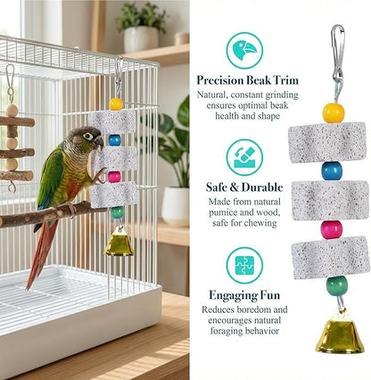 3 Pack Bird Cuttlebone Chewing Toys, Natural Lava Stone Calcium Block Beak Grinder, Bird Toy Cage Accessories for Parakeets Cockatiels Budgies Conures