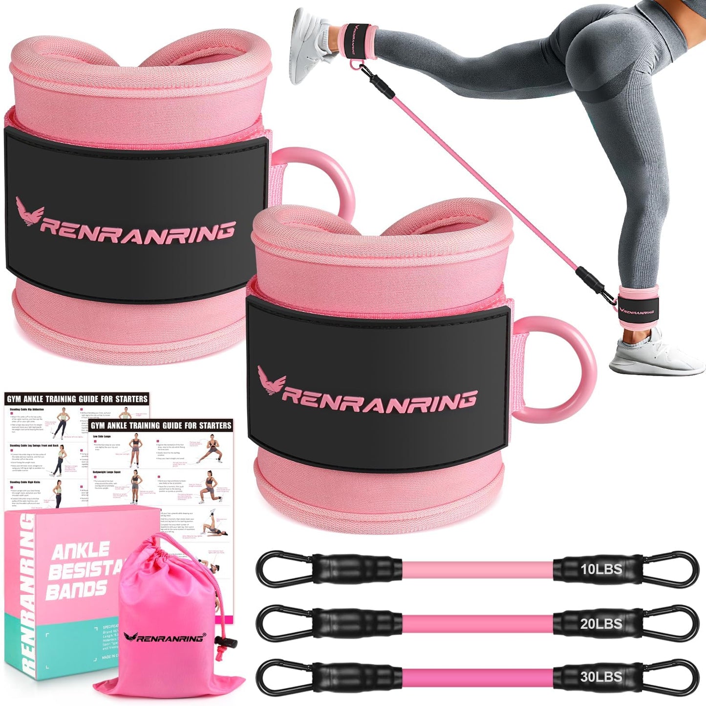 Ankle Resistance Bands with Cuffs, Ankle Bands for Working Out, Home Gym Workout Equipment, Butt Exercise Equipment Booty Bands Exercise Bands for Women Legs and Glutes