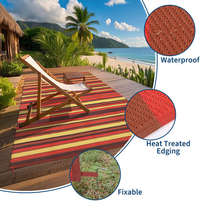 GAOMON 9x18 Outdoor Rug Waterproof for Patio Plastic Straw Large Rug Geometric Stripe Indoor Outdoor Area Rug Modern Lines Camping Rugs for RV Porch Deck B Trailer Beach, Purple/Red/Orange/Yellow