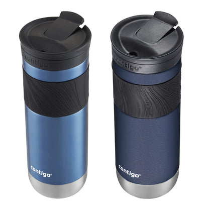 Contigo SNAPSEAL Insulated Stainless Steel Travel Mug with Grip 20oz. Blue Corn Transparent Satin & Midnight Berry