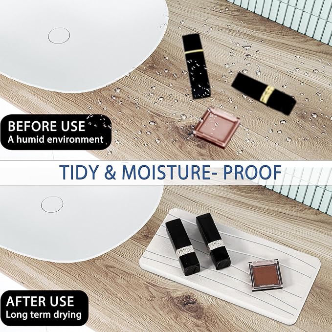 2PCS Water Absorbing Stone Tray, Fast Drying Stone Sink Tray, Water Absorbent