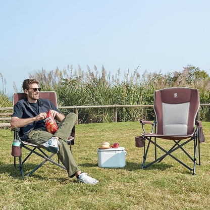 EVER ADVANCED Oversized Folding Camping Chair, for Adults Heavy Duty Lawn Chair with Side Pockets, Portable Collapsible Quad Chair for Outside, Support Up to 500lbs, Red