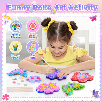 MDINGTD Toys for 4 5 6 7 8+ Year Old Girls, Poke Art Flower Bouquet with 8 Flowers & 2 Butterflies Arts and Crafts for Girls Ages 4-8 DIY Creative Activity Birthday Valentine Gifts Craft Kits