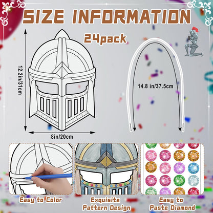 Blueweenly 24 Pack Color Your Own Knight Mask Craft Kit DIY Knight Paper Mask Party Favors Crafts for Kids and Fun Home Activities Party Dress up Theme Supplies