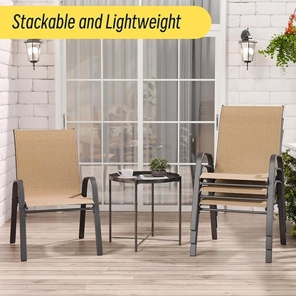 Betterhood Patio Chairs Set of 2, Stackable Outdoor Dining Chairs Set with Breathable Seat Fabric, All-Weather Powder-Coated Metal Frame for Deck, Pool Side and Backyard, 350LBS Capacity (Khaki)