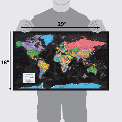 Palace Learning Laminated World Map & US Map Poster Set - 18" x 29" - Wall Chart Maps of the World & United States - Made in the USA (LAMINATED) (Black)
