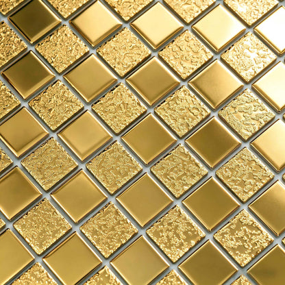Hominter Gold Mosaic Tile for Kitchen Backsplash, Glossy Textured Ceramic Wall Tiles, Waterproof Bathroom Shower and Fireplace Accent Wall Decor, 5 Square Feet