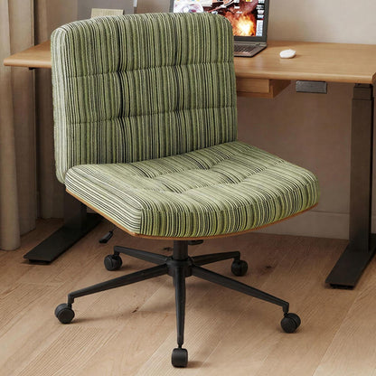Furnimart Heavy-Duty Curved FSC Wood Desk Chair 360° Swivel,Premium Chenille Criss Cross Chair with Wheels Wide Seat, Comfy Armless Cross Legged Sitting for Bedroom, Office, Vanity(Green)