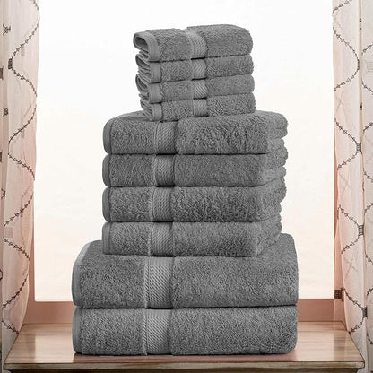 Superior Egyptian Cotton Solid Towel Set, Washcloths 13” x 13”, Hand Towels 20”