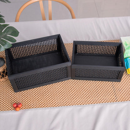 YRLSOTGE Wooden Storage Baskets,Black Woven Bamboo Basket Nesting Boxes with Built-in Handle for Pantry, Kitchen,Living Room,Shelves,Set of 2