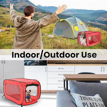 Beatrice Home Fashions Portable, Collapsible, Pop Up Kennel Travel Cat and Dog Crate, 36" L x 22" W x 22" H, Red
