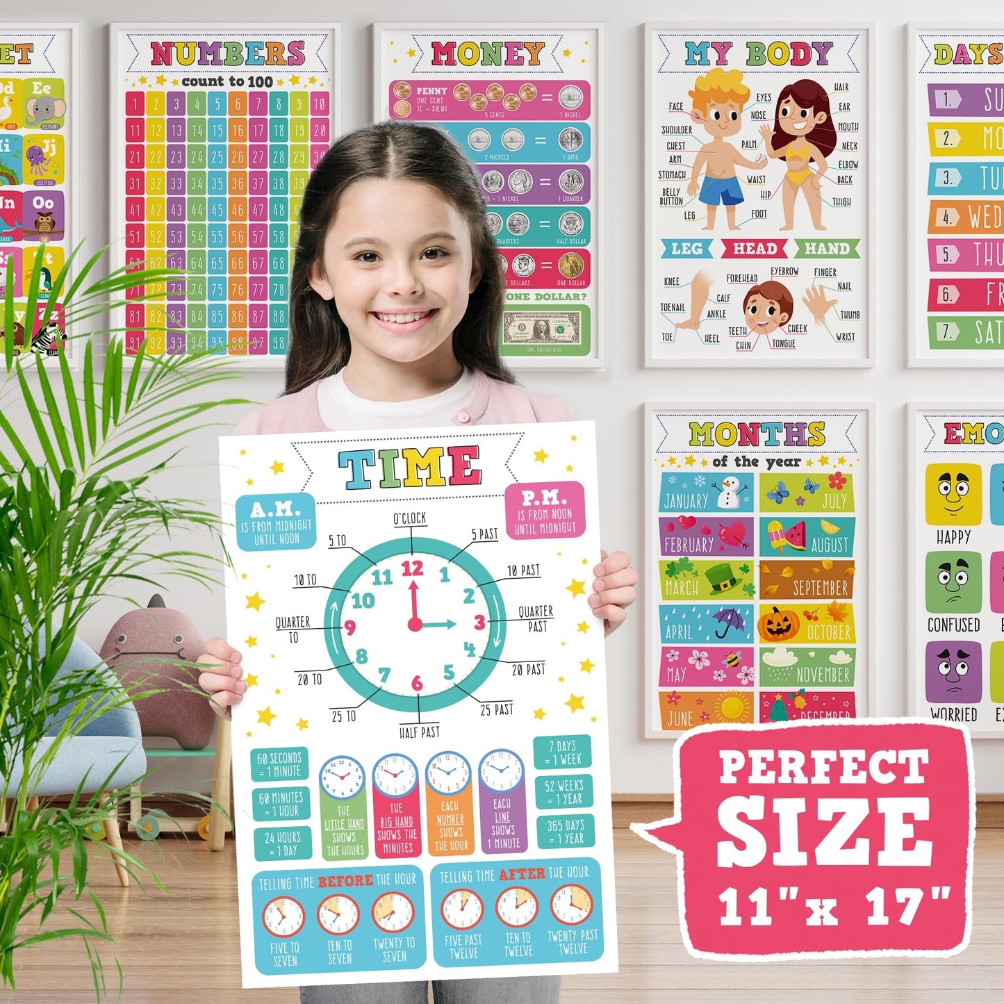 16 Laminated Educational Writing Posters for Kids (English & Spanish) - Double-Sided Learning Charts, 32 Total Designs, Classroom & Homeschool Supplies