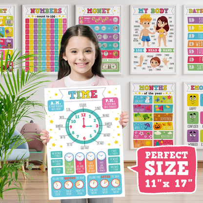 16 Laminated Educational Writing Posters for Kids (English & Spanish) - Double-Sided Learning Charts, 32 Total Designs, Classroom & Homeschool Supplies